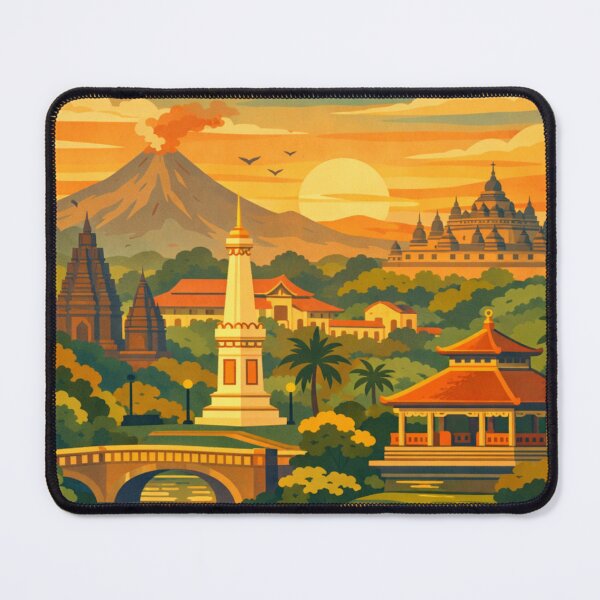 Item preview, Yogyakarta Indonesia temple volcano sunset travel poster designed and sold by MatthewHeights.