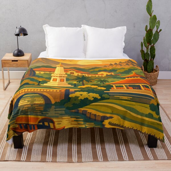 Item preview, Yogyakarta Indonesia temple volcano sunset travel poster designed and sold by MatthewHeights.