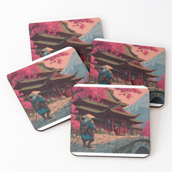 Item preview, 90s Retro Anime Samurai Journey - Japanese Temple & Cherry Blossoms designed and sold by Alahchin Art.