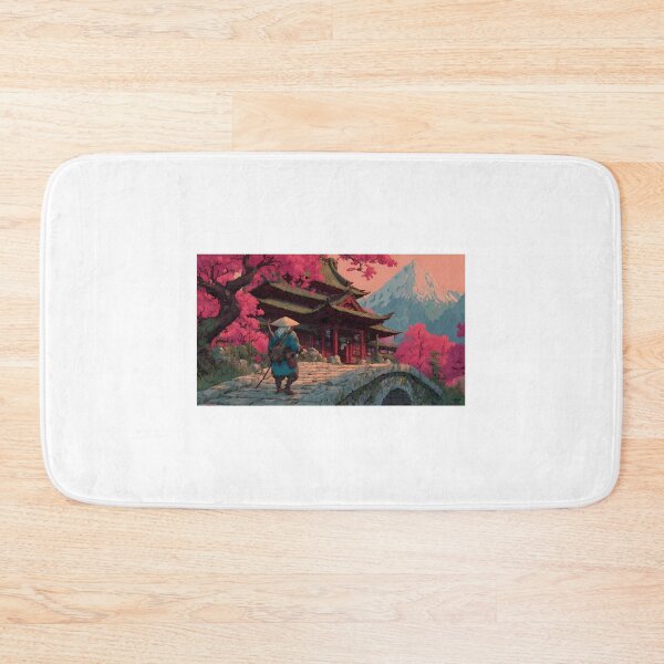 Item preview, 90s Retro Anime Samurai Journey - Japanese Temple & Cherry Blossoms designed and sold by Alahchin Art.