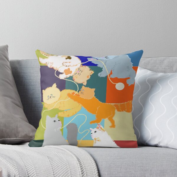 Aperçu de l'œuvre Chats joueurs en couleur – Illustration féline fantaisiste créée et vendue par MidModMagic.