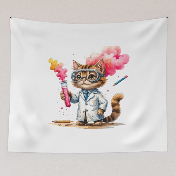 Item preview, Smart Cat Scientist with Test Tube STEM Education Art designed and sold by AQUILAKREO.