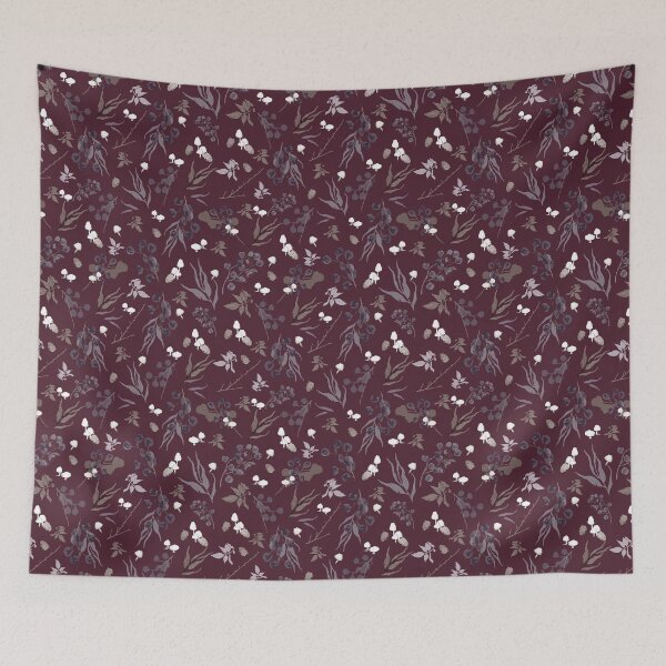 Item preview, Deep Burgundy Botanical – Gothic Forest Leaves & Mushroom Pattern designed and sold by akneeland603.