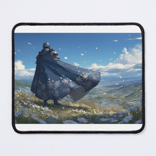 Item preview, Epic Knight in Floral Cape Overlooking Vast Blue Valley - Fantasy Art designed and sold by Alahchin Art.
