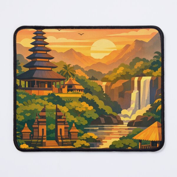 Item preview, Ubud Bali rice terrace temple waterfall travel poster designed and sold by MatthewHeights.