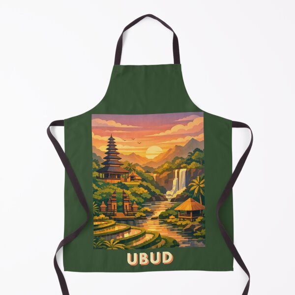 Item preview, Ubud Bali rice terrace temple waterfall travel poster designed and sold by MatthewHeights.