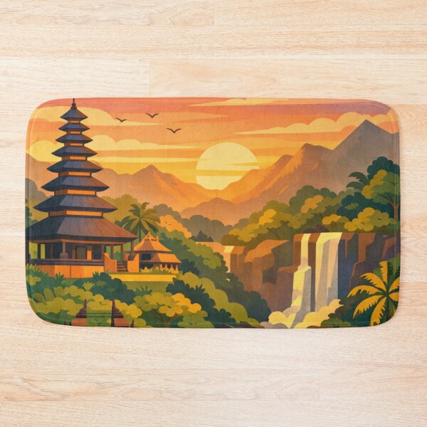 Item preview, Ubud Bali rice terrace temple waterfall travel poster designed and sold by MatthewHeights.