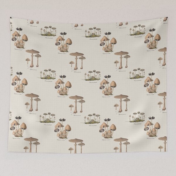 Item preview, Antique Mushroom Illustration Pattern – Dark Academia Botanical Print designed and sold by akneeland603.