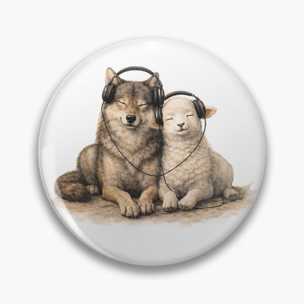 Item preview, Wolf and Lamb Headphones T-Shirt – Peace, Unity, Same Song Aesthetic Animal Art designed and sold by FunkyVista.
