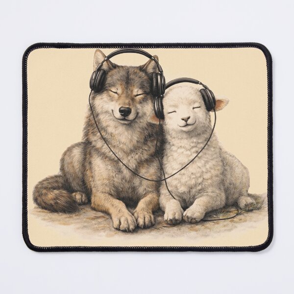 Item preview, Wolf and Lamb Headphones T-Shirt – Peace, Unity, Same Song Aesthetic Animal Art designed and sold by FunkyVista.