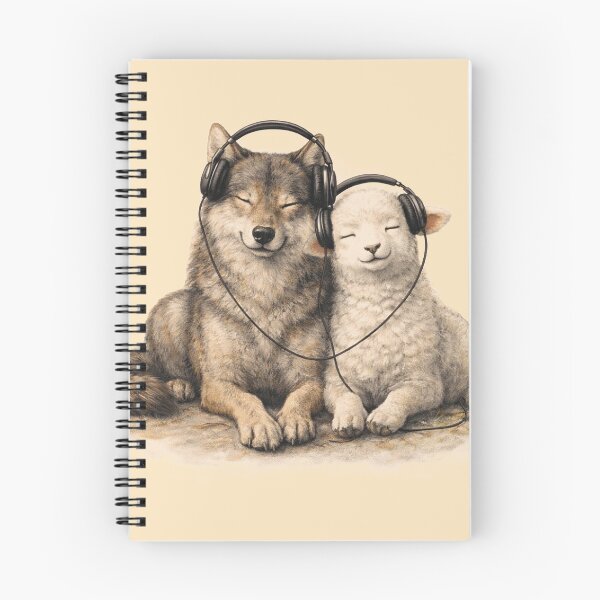 Item preview, Wolf and Lamb Headphones T-Shirt – Peace, Unity, Same Song Aesthetic Animal Art designed and sold by FunkyVista.