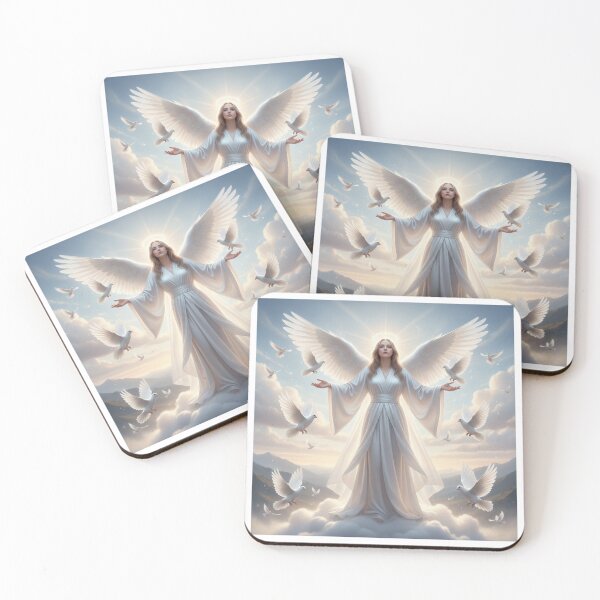 Item preview, Angel of Peace White Doves - Spiritual Guardian Art - Ethereal Divine Decor designed and sold by JLMWorks.