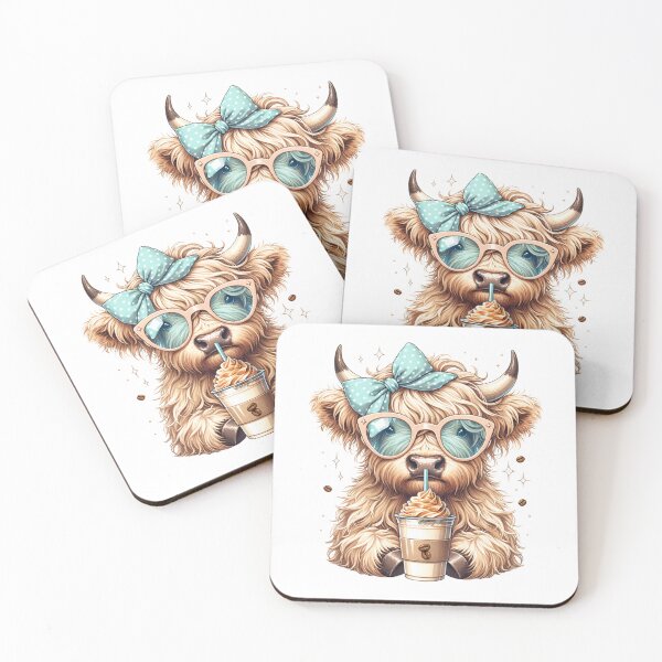 Item preview, Highland Cow Coffee Latte Art - Fluffy Cow Glasses & Bow - Kawaii Bovine Decor designed and sold by JLMWorks.