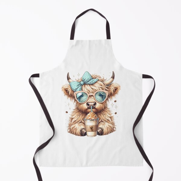 Item preview, Highland Cow Coffee Latte Art - Fluffy Cow Glasses & Bow - Kawaii Bovine Decor designed and sold by JLMWorks.