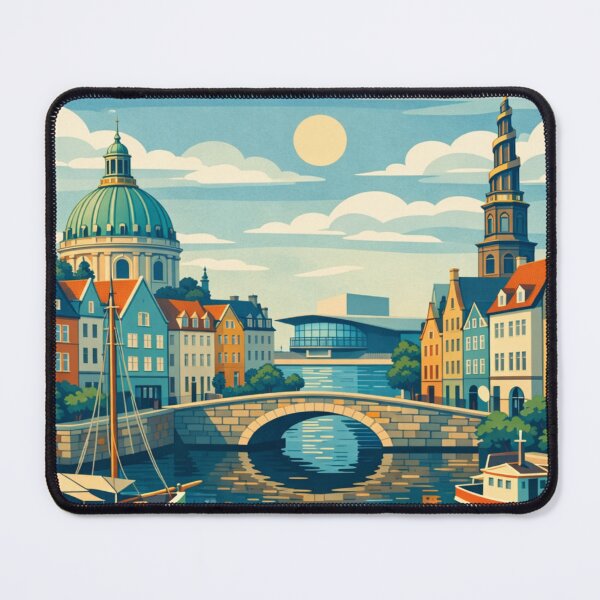 Item preview, Copenhagen Denmark canal bridge waterfront travel poster designed and sold by MatthewHeights.