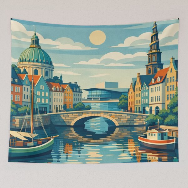Item preview, Copenhagen Denmark canal bridge waterfront travel poster designed and sold by MatthewHeights.
