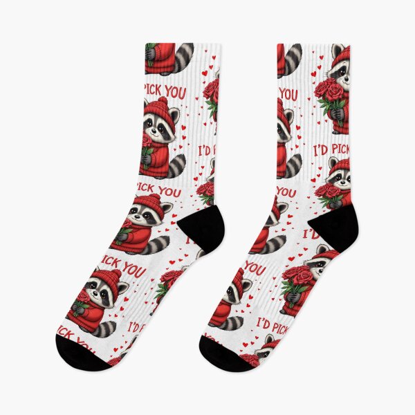 Item preview, Cute Raccoon Valentine Red Roses - I'd Pick You Kawaii Art - Beanie Raccoon Gift designed and sold by JLMWorks.