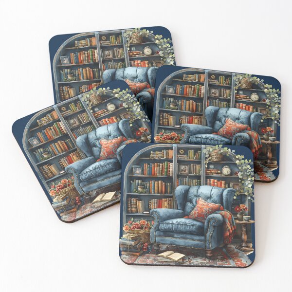 Item preview, Midnight Blue Reading Nook - Dark Academia Library & Cozy Armchair designed and sold by VineVibe16Studio.