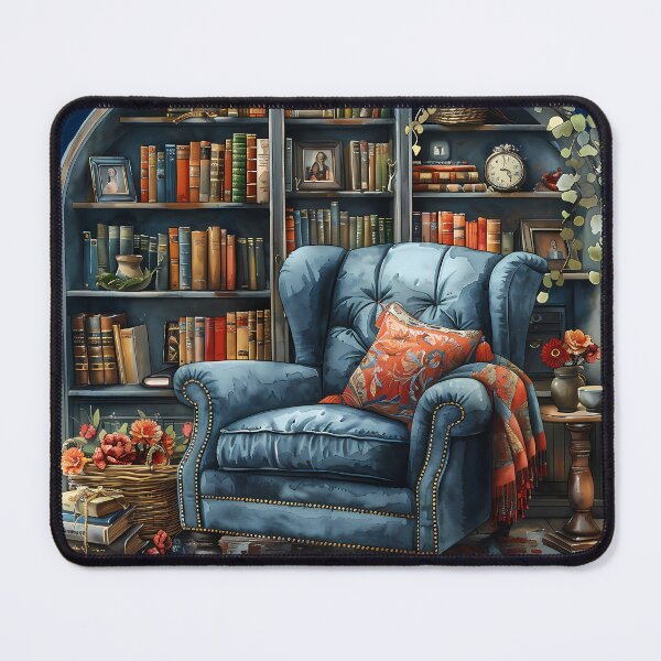 Item preview, Midnight Blue Reading Nook - Dark Academia Library & Cozy Armchair designed and sold by VineVibe16Studio.