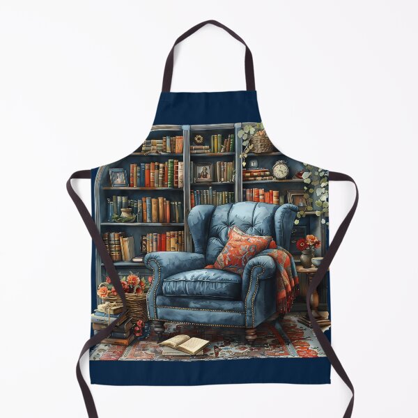 Item preview, Midnight Blue Reading Nook - Dark Academia Library & Cozy Armchair designed and sold by VineVibe16Studio.