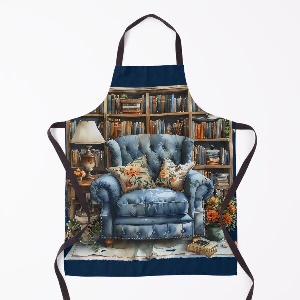 Item preview, Dreamy Blue Library Nook Vintage Reading Chair & Bookshelf designed and sold by VineVibe16Studio.