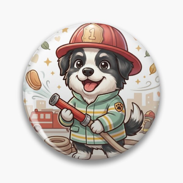 Item preview, Title: Black & White Dog Firefighter in City Rescue Sticker – Brave Action Hero Scene designed and sold by wildbest.
