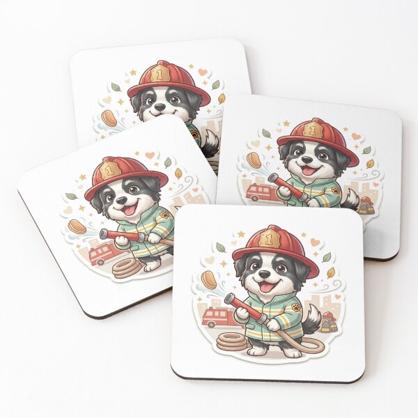 Item preview, Title: Black & White Dog Firefighter in City Rescue Sticker – Brave Action Hero Scene designed and sold by wildbest.
