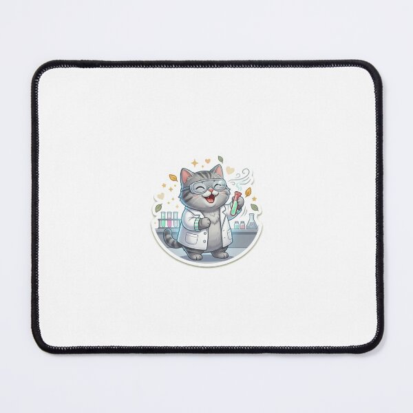 Item preview, Title: Grey Cat Scientist in Futuristic Lab Sticker – Science Experiment Glass Room Scene designed and sold by wildbest.