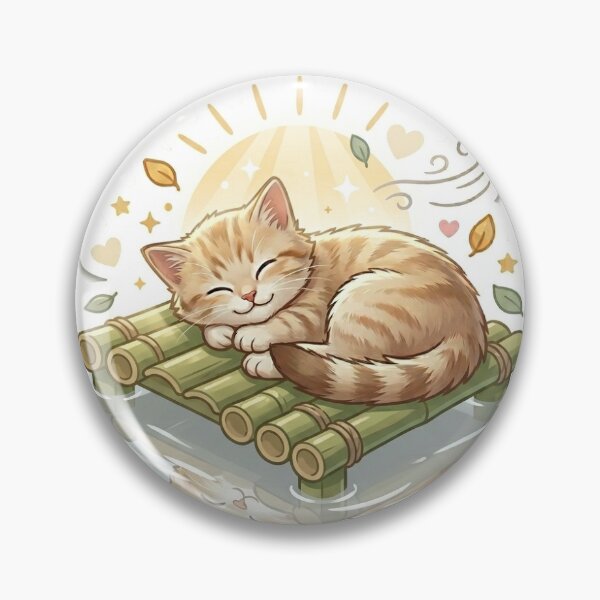 Item preview, Smiling Kitten Sleeping on Bamboo Forest Bridge – Misty Morning Dream Sticker designed and sold by wildbest.