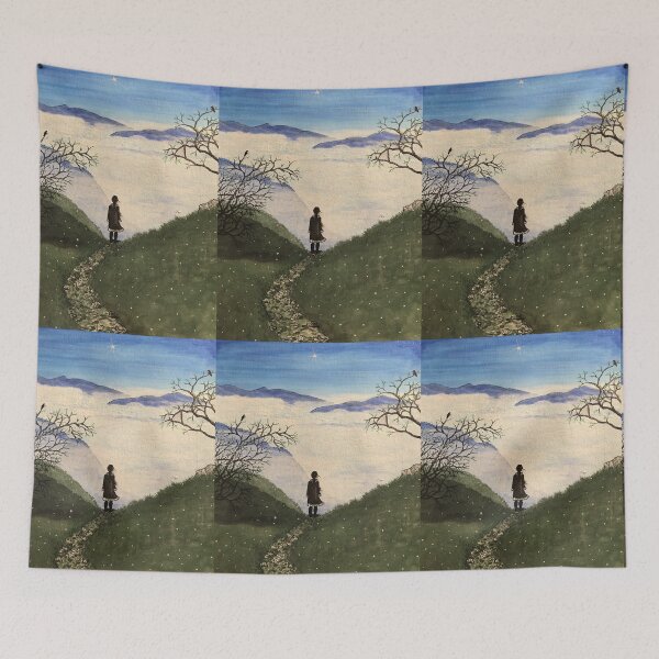 Item preview, Acrylic painting of a young woman in a spring landscape with a sea of fog. designed and sold by creaphyl28.