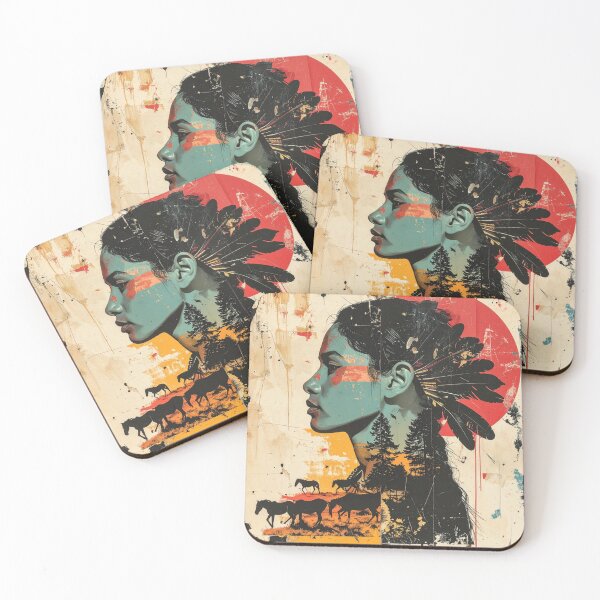 Item preview, Indigenous Woman Collage with Red Sun designed and sold by thelivingrp.