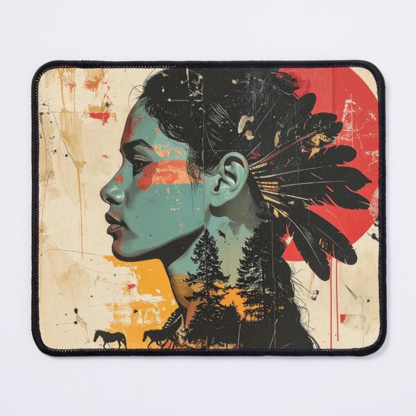 Item preview, Indigenous Woman Collage with Red Sun designed and sold by thelivingrp.