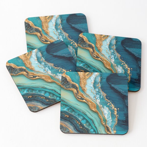 Item preview, Teal Ocean Gold Vein Abstract Geode Flow Modern Art designed and sold by lematworks.