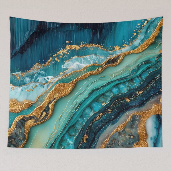 Item preview, Teal Ocean Gold Vein Abstract Geode Flow Modern Art designed and sold by lematworks.