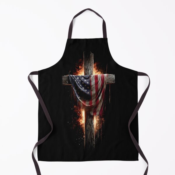 Item preview, Patriotic American flag draped wooden cross with flames designed and sold by dcrc.