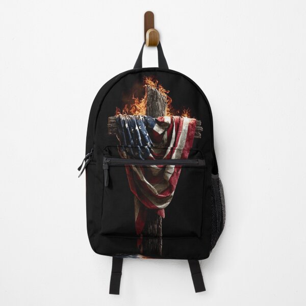 Item preview, Patriotic American flag draped wooden cross with flames designed and sold by dcrc.