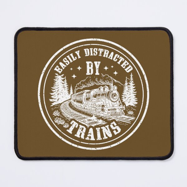 Item preview, Easily Distracted By Trains - Vintage Steam Locomotive Mountain Badge designed and sold by Dmetalx Art Apparel.
