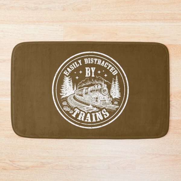 Item preview, Easily Distracted By Trains - Vintage Steam Locomotive Mountain Badge designed and sold by Dmetalx Art Apparel.