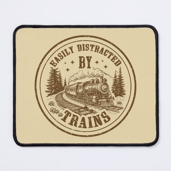 Item preview, Easily Distracted By Trains - Vintage Steam Locomotive Mountain Badge designed and sold by Dmetalx Art Apparel.