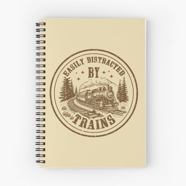 Item preview, Easily Distracted By Trains - Vintage Steam Locomotive Mountain Badge designed and sold by Dmetalx Art Apparel.
