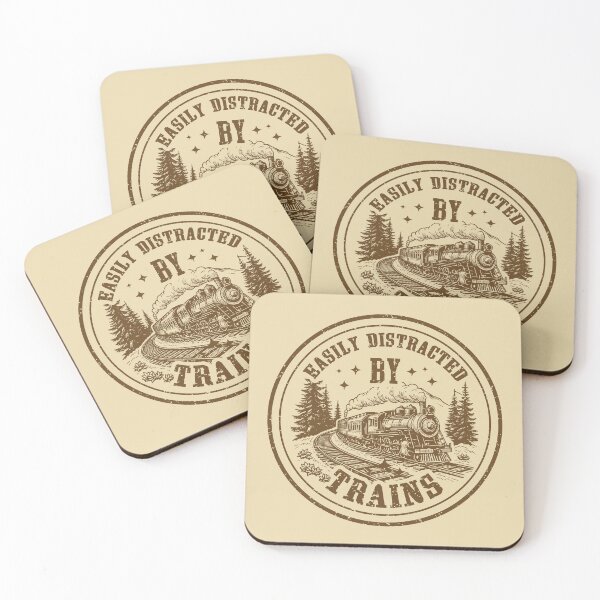 Item preview, Easily Distracted By Trains - Vintage Steam Locomotive Mountain Badge designed and sold by Dmetalx Art Apparel.