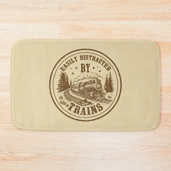 Item preview, Easily Distracted By Trains - Vintage Steam Locomotive Mountain Badge designed and sold by Dmetalx Art Apparel.