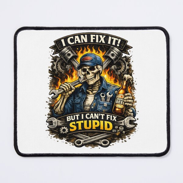 Item preview, Funny Mechanic Skeleton Shirt – I Can Fix It But I Can’t Fix Stupid – Dark Humor Garage Design designed and sold by Paddy36777.