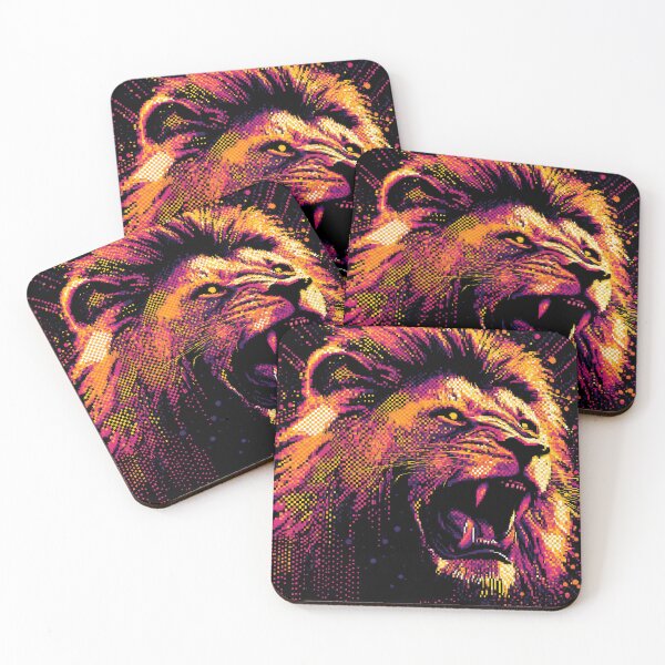 Item preview, Neon Halftone Pixel Art Lion designed and sold by ClubVacay.