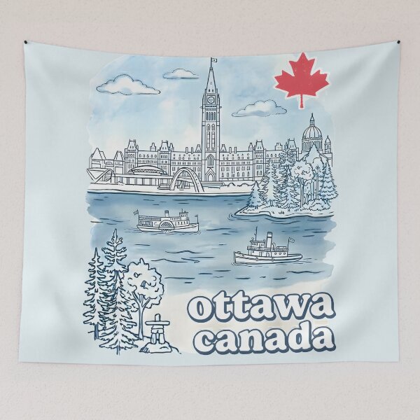 Item preview, Ottawa Canada Minimalist Skyline Blue Landscape Artistic Drawing designed and sold by HowToCanadian.