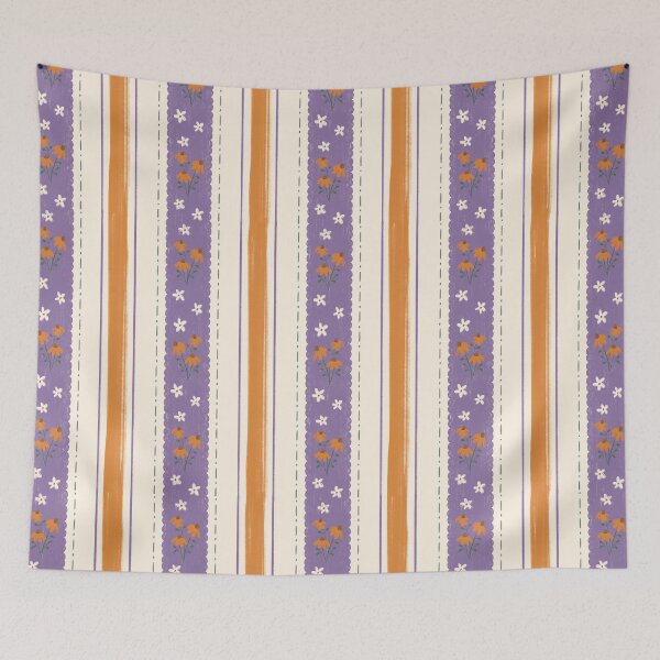 Item preview, Marigold Lavender Vintage Wildflower Stripe Pattern designed and sold by MoonwillowArt.