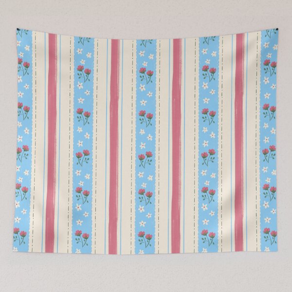 Item preview, Rosebud Blue Vintage Wildflower Stripe Pattern designed and sold by MoonwillowArt.