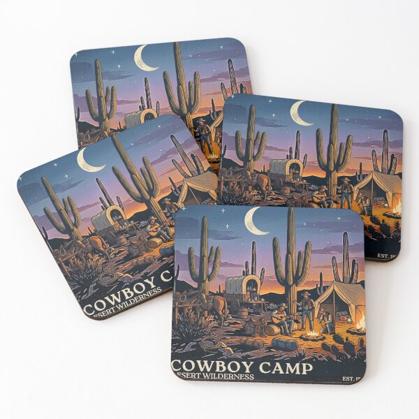 Item preview, Cowboy Camp Desert Wilderness Vintage Western Poster designed and sold by Dust And Doom.