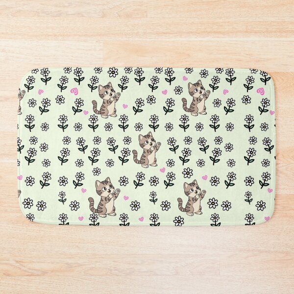 Item preview, Cute Kitten and Ditsy Daisy Floral Pattern On Sage Green Background  designed and sold by Blupunk.
