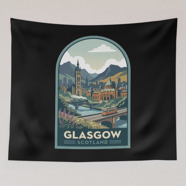 Item preview, Glasgow Scotland Vintage Travel Poster Art - Kelvingrove and University designed and sold by Loom on the Loch.